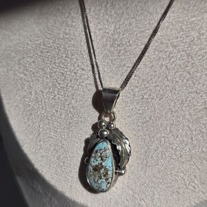 Navajo Signed Sleeping Beauty Turquoise Sterling Silver Pendant